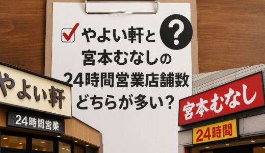やよい軒と宮本むなしの24時間営業店舗数はどちらが多い？